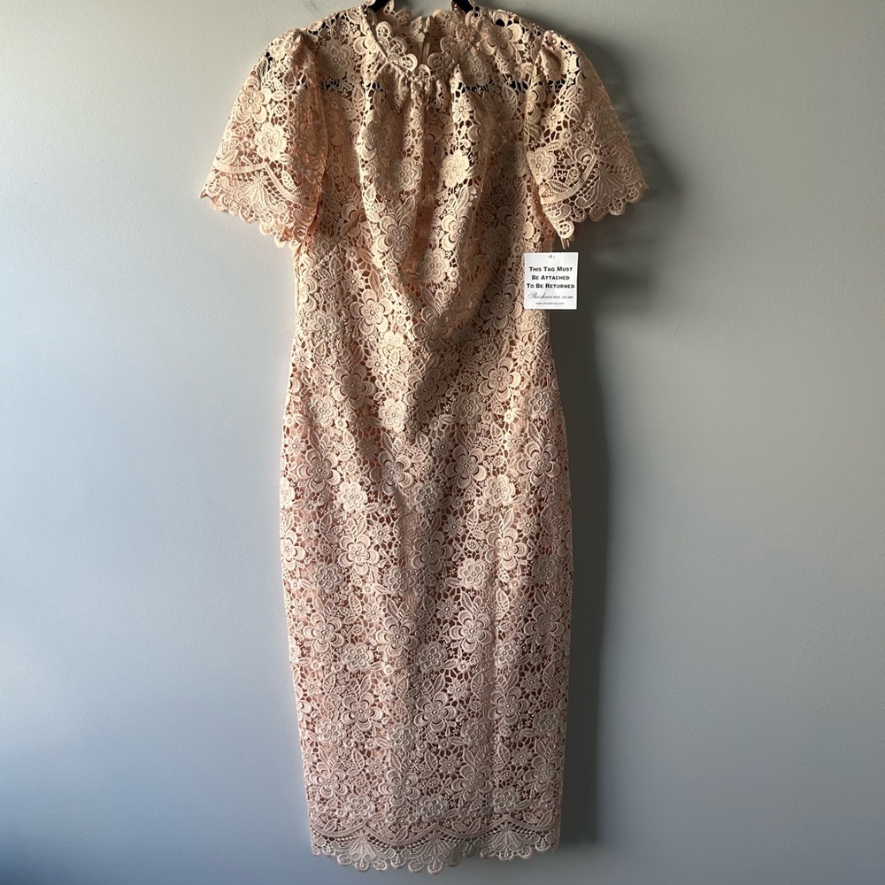 Shoshanna tan lace midi dress